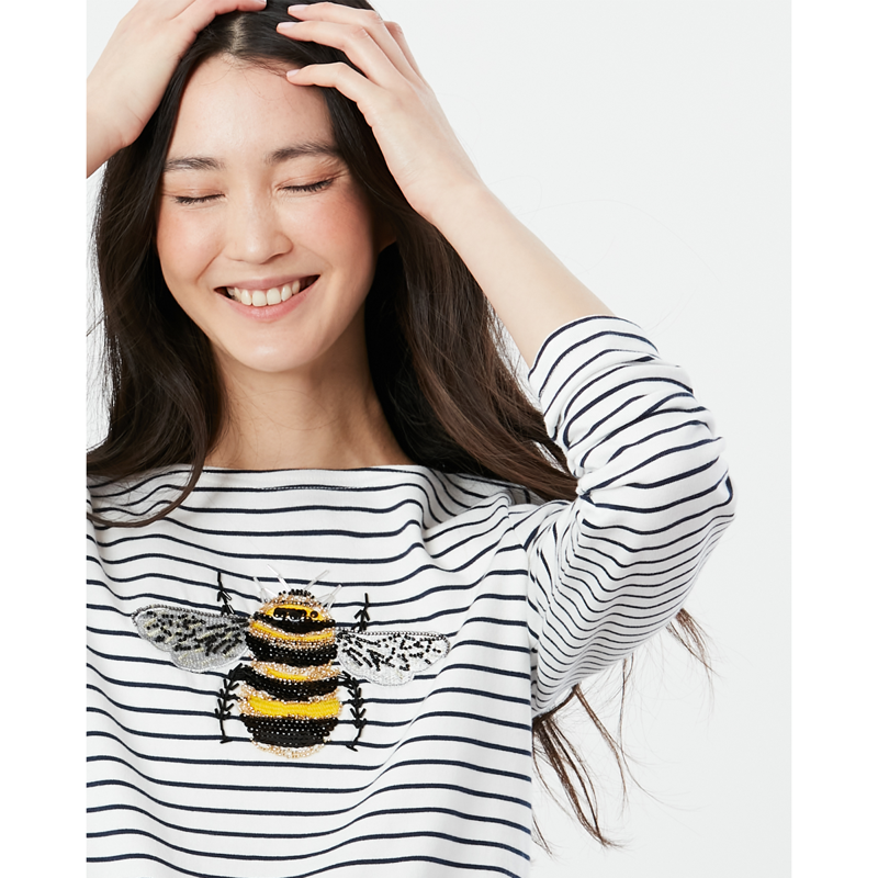 Joules Harbour Luxe Long Sleeve Jersey Top - Bee Embellishment-3