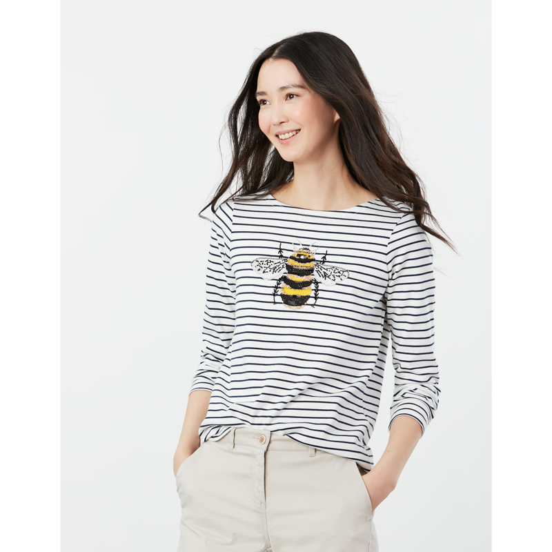 Joules Harbour Luxe Long Sleeve Jersey Top - Bee Embellishment-4
