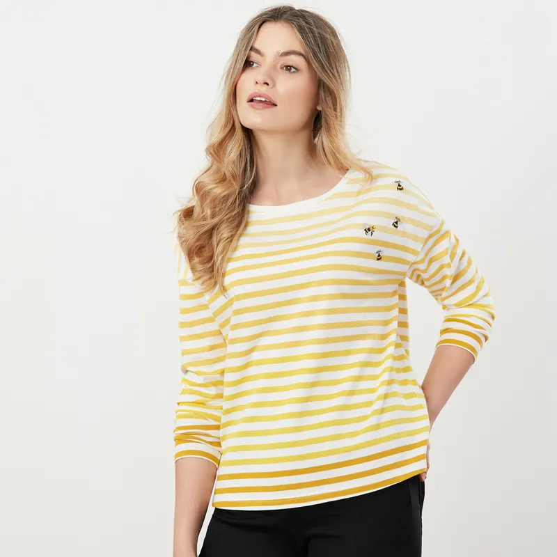 Joules Marina Dropped Shoulder Jersey Top - Yellow Stripe-1