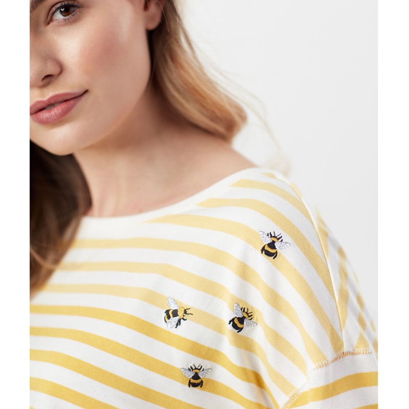 Joules Marina Dropped Shoulder Jersey Top - Yellow Stripe-3