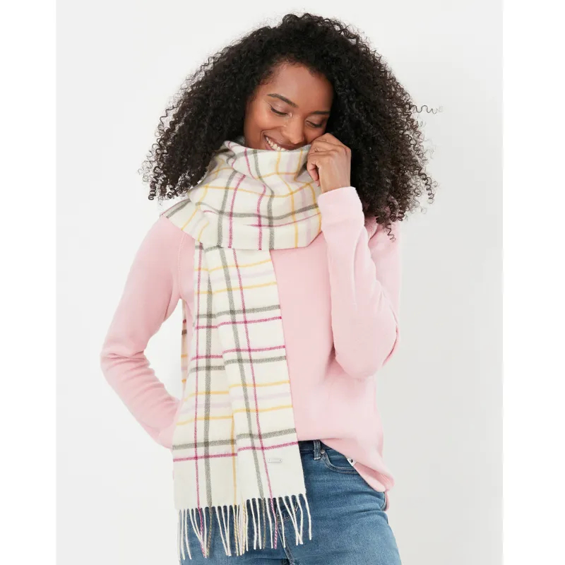Joules Fairwell Checked Wool Scarf - Cream Thin Check-2