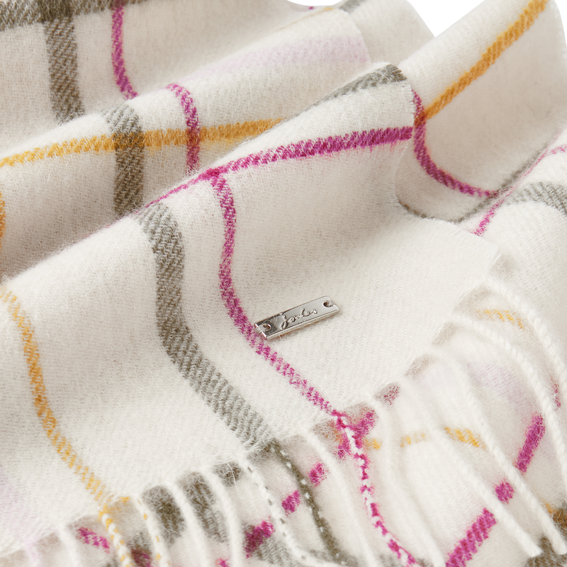 Joules Fairwell Checked Wool Scarf - Cream Thin Check-3