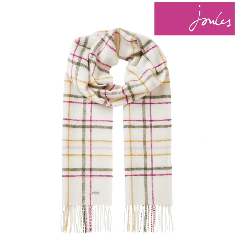 Joules Fairwell Checked Wool Scarf - Cream Thin Check