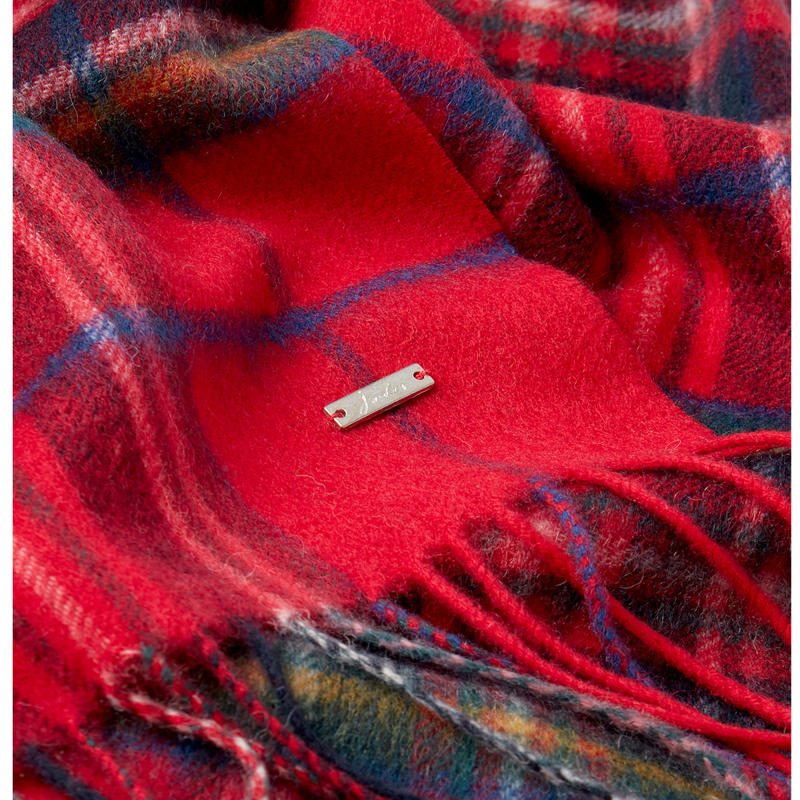 Joules Fairwell Checked Wool Scarf - Navy Red Check-3