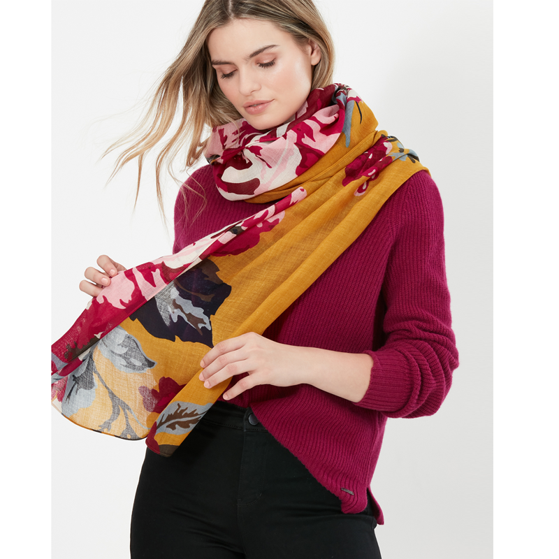Joules Julianne Wool Printed Scarf - Gold Floral-2