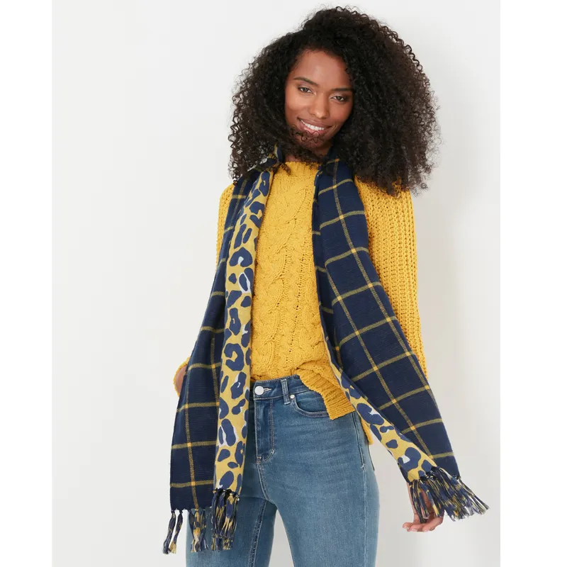 Joules Bracken Check Woven Warm Handle Scarf - Navy Gold Check-1