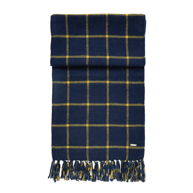 Joules Bracken Check Woven Warm Handle Scarf - Navy Gold Check-2