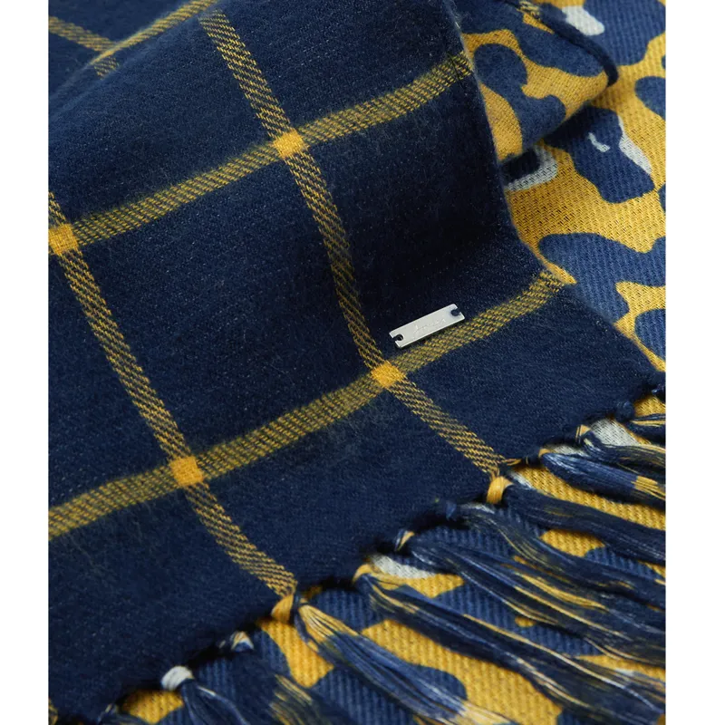 Joules Bracken Check Woven Warm Handle Scarf - Navy Gold Check-3