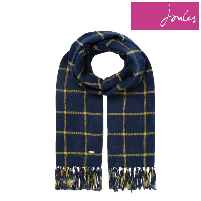 Joules Bracken Check Woven Warm Handle Scarf - Navy Gold Check