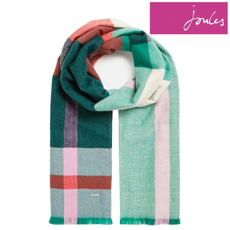 Joules Bridey Checked Warm Handle Scarf - Navy Pink Check