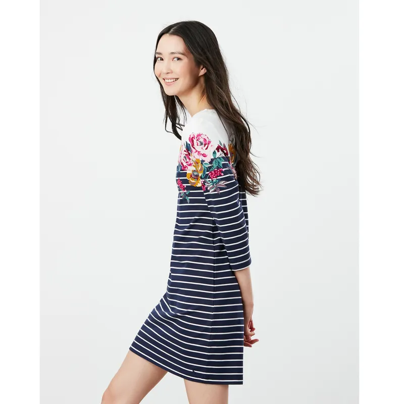 Joules Riviera 3/4 Sleeve Jersey Dress - Navy Floral Border-2