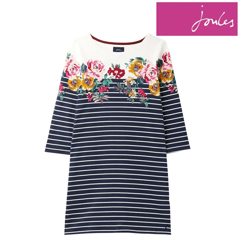 Joules Riviera 3/4 Sleeve Jersey Dress - Navy Floral Border