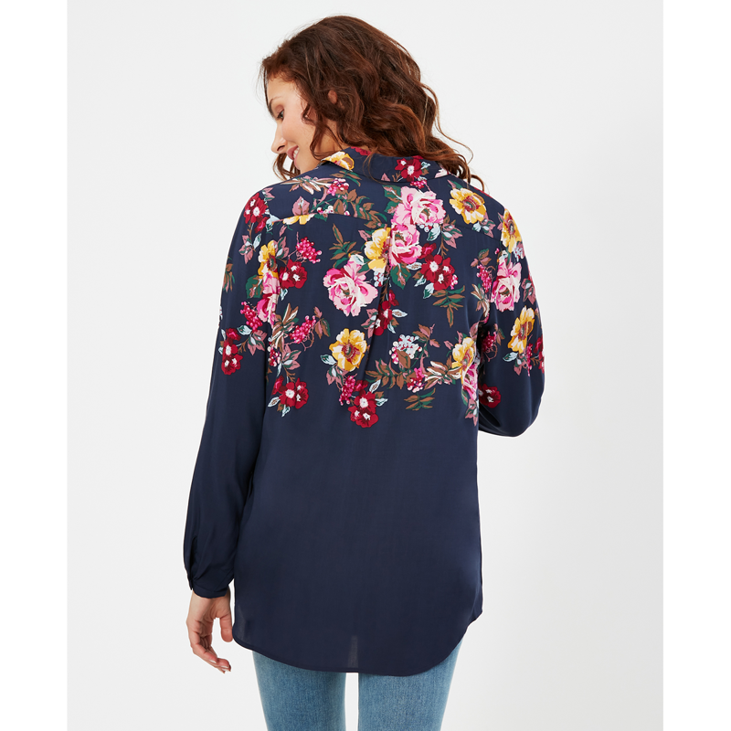 Joules Elvina Button Through Shirt - Navy Border Floral-1