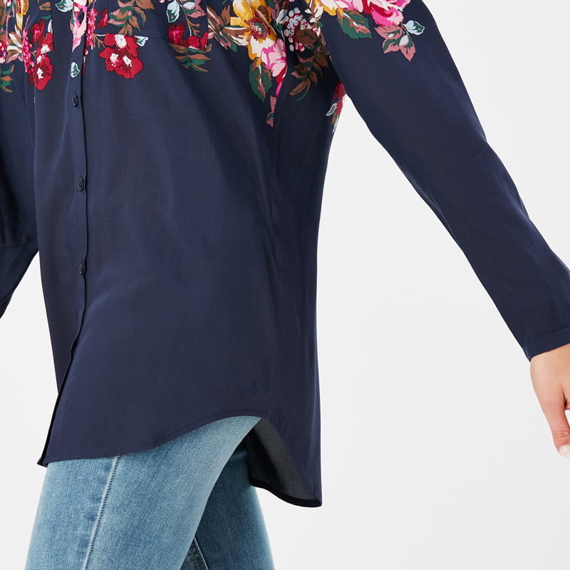 Joules Elvina Button Through Shirt - Navy Border Floral-2
