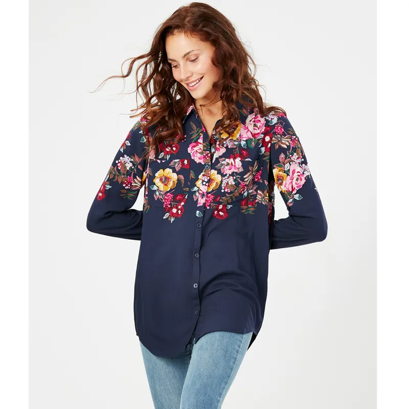 Joules Elvina Button Through Shirt - Navy Border Floral-3