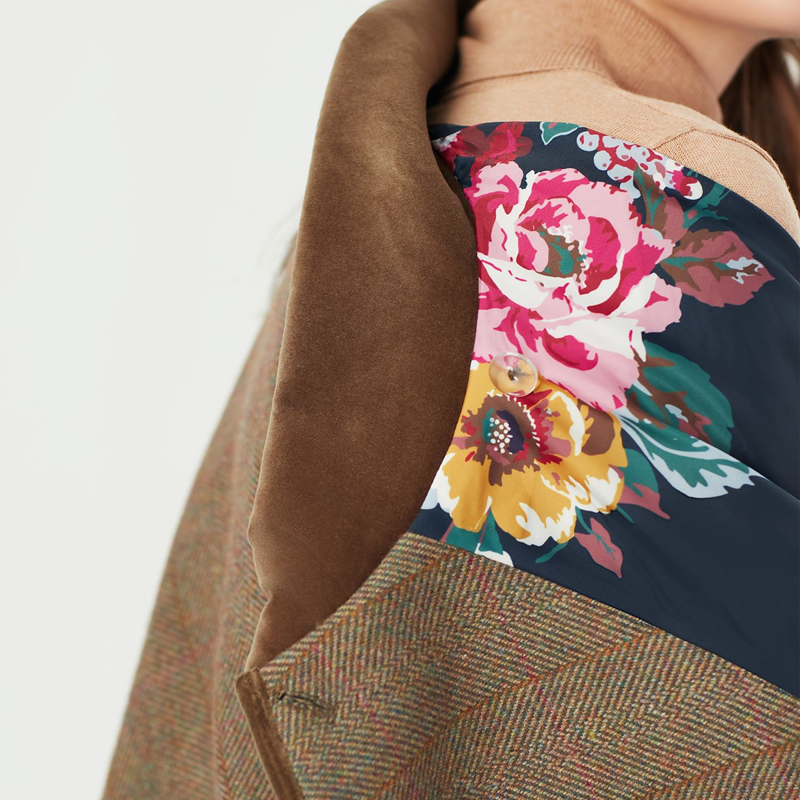 Joules Jillian Tweed Cape With Velvet - Green Tweed-4