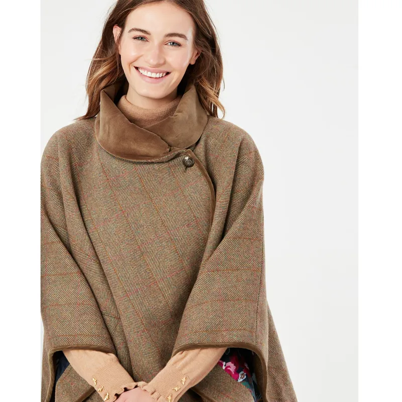 Joules Jillian Tweed Cape With Velvet - Green Tweed-3