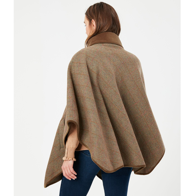 Joules Jillian Tweed Cape With Velvet - Green Tweed-1