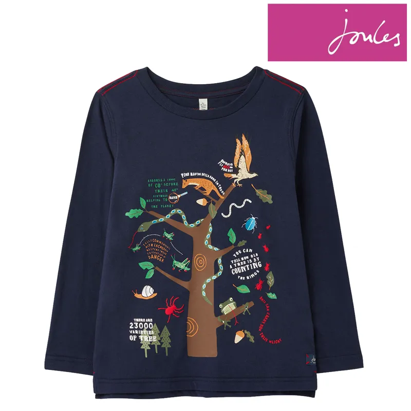 Joules Finlay Long Sleeve Screenprint T-Shirt - Navy Woodland