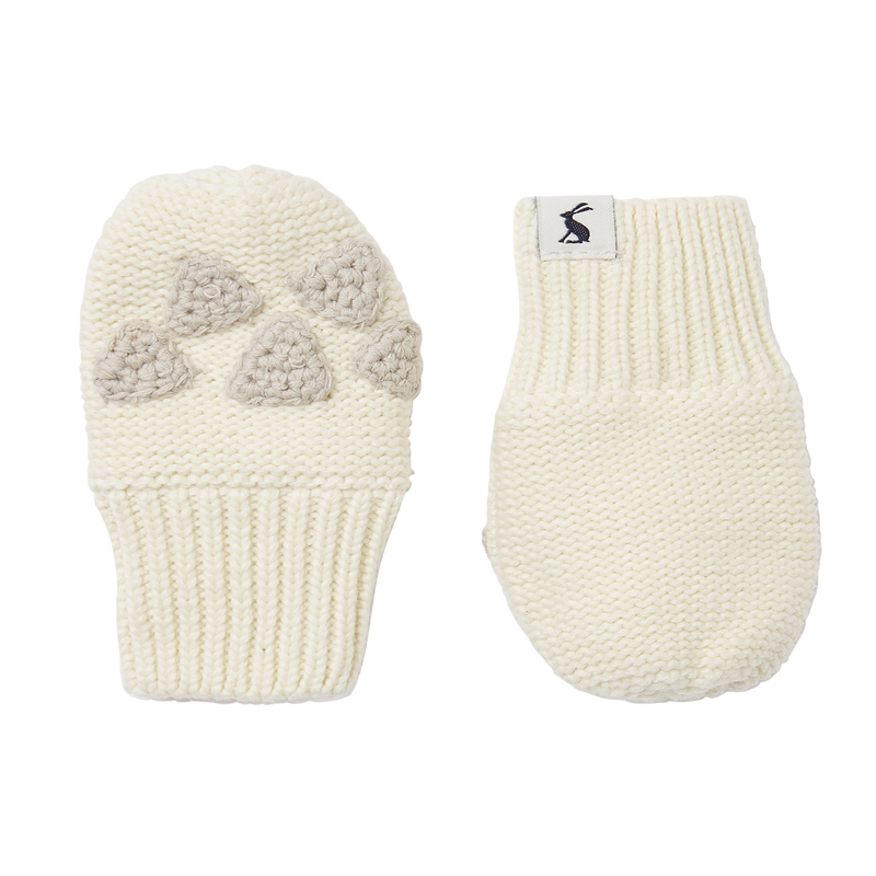 Joules Paws Pawprint Knitted Mittens - Cream-1