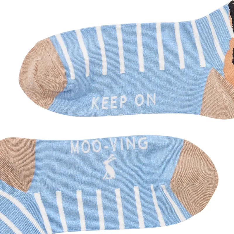 Joules Brill Bamboo Embroidered Socks - Blue Cow-1