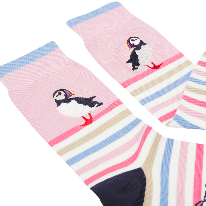Joules Brill Bamboo Embroidered Socks - Puffin Stripe-1