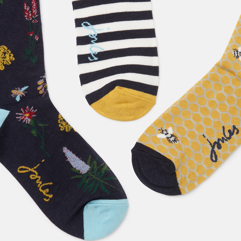 Joules Brill Bamboo 3 Pack Socks - Gold Bee-1