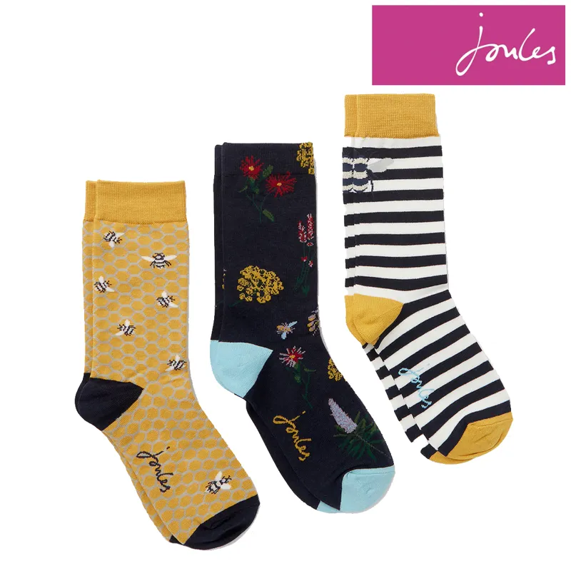 Joules Brill Bamboo 3 Pack Socks - Gold Bee