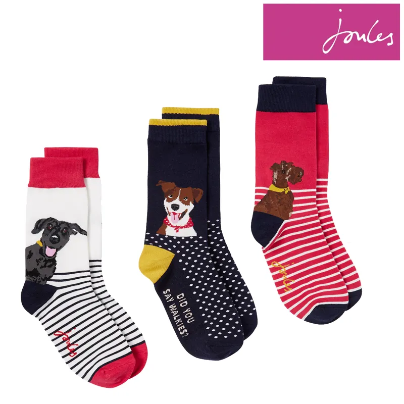 Joules 3Pk Brill Bamboo Socks - Multi Dogs