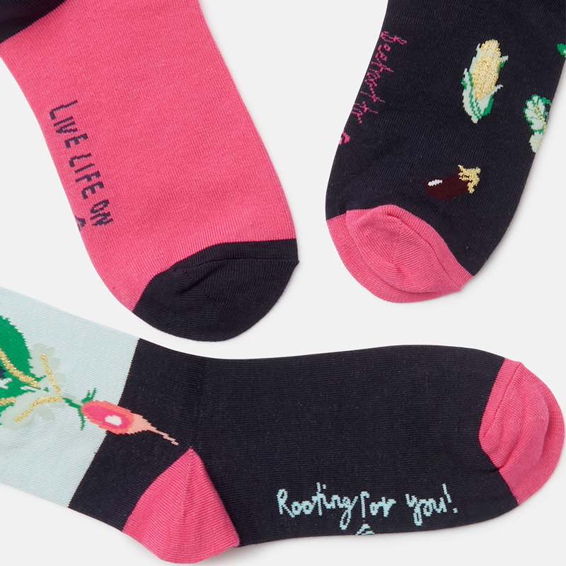 Joules Brill Bamboo 3 Pack Socks - Navy Vegetables-1