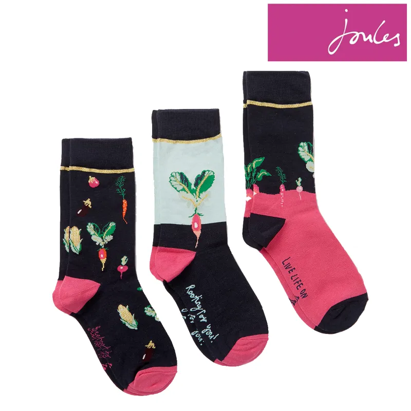 Joules Brill Bamboo 3 Pack Socks - Navy Vegetables