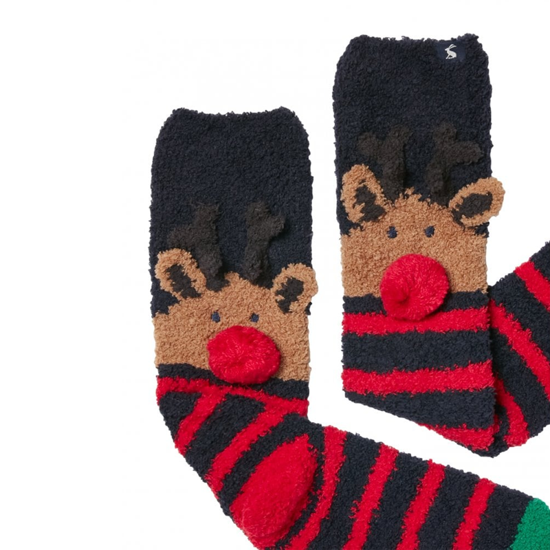 Joules Festive Fluffy Socks - Navy Reindeer-1