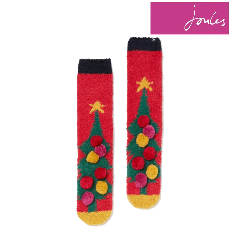 Joules Festive Fluffy Socks - Xmas Tree Red