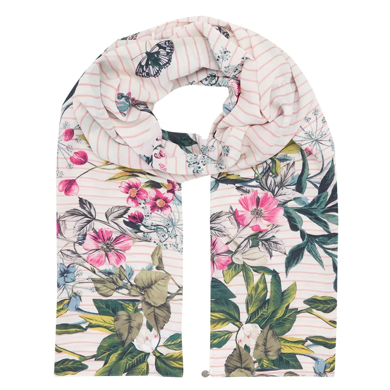Joules Eco Conway Lightweight Printed Scarf - Cream Pink Floral Stripe