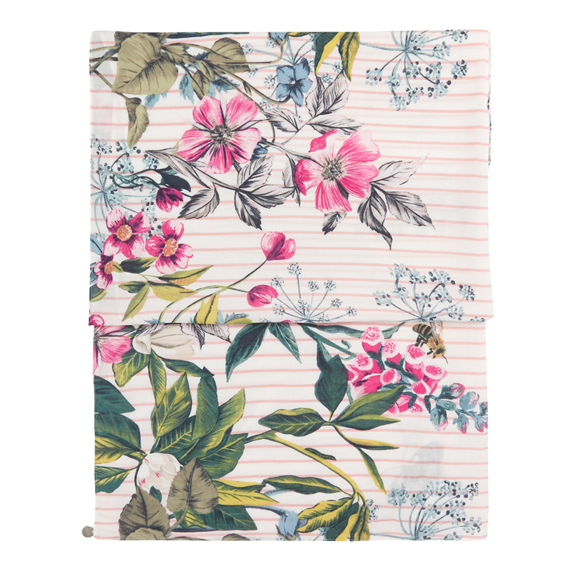 Joules Eco Conway Lightweight Printed Scarf - Cream Pink Floral Stripe-1