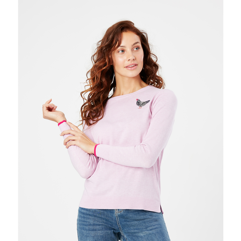 Joules Tina Embellished Crew Neck Jumper - Pink Chicken-3