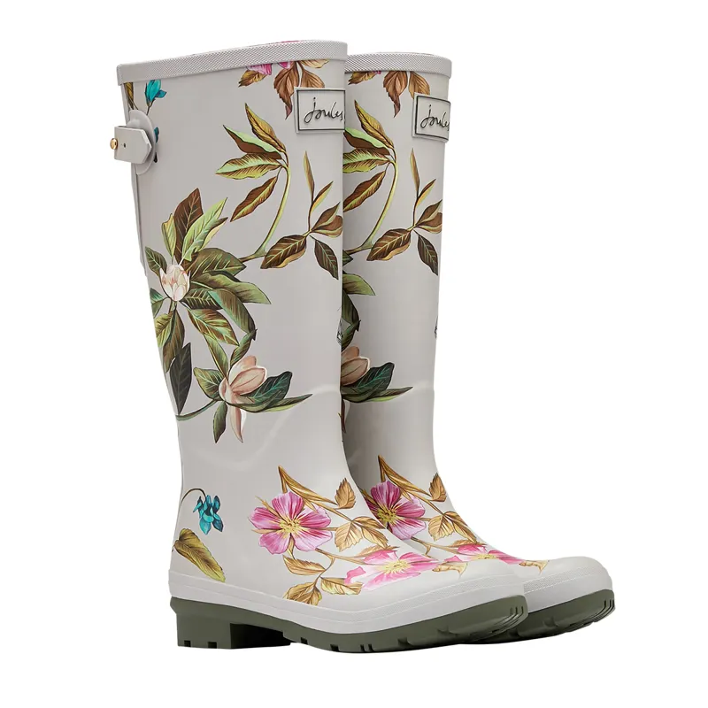 Glimte Orator Orientalsk Joules Printed Wellies With Back Gusset - Silver Floral