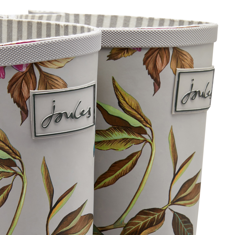 Joules Printed Wellies With Back Gusset - Silver Floral-4