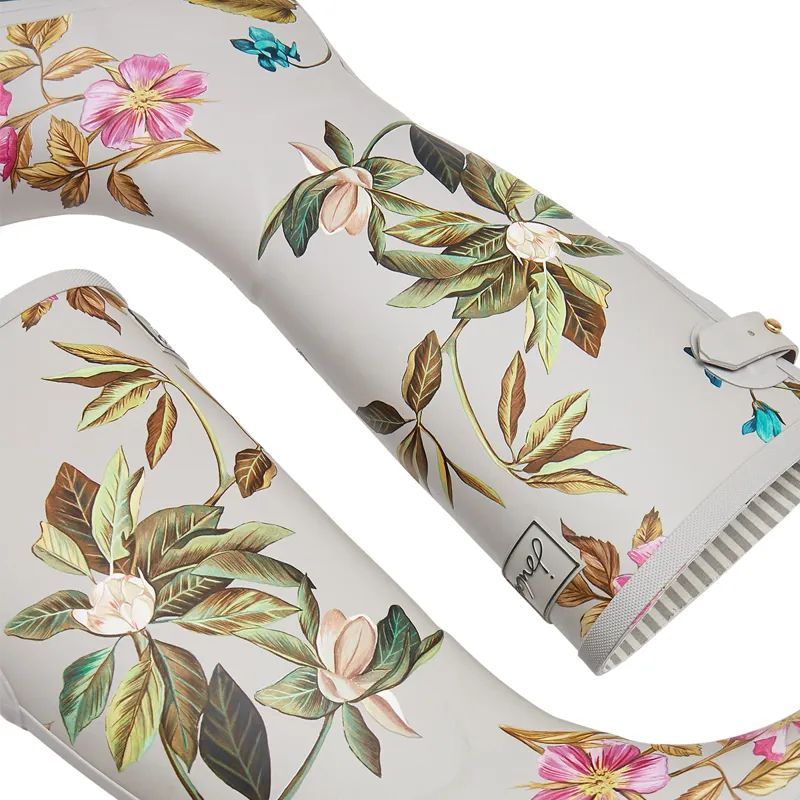 Joules Printed Wellies With Back Gusset - Silver Floral-3