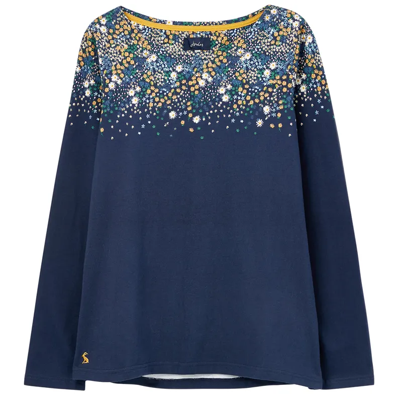 Joules Harbour Print Long Sleeve Jersey Top - Navy Ditsy Border