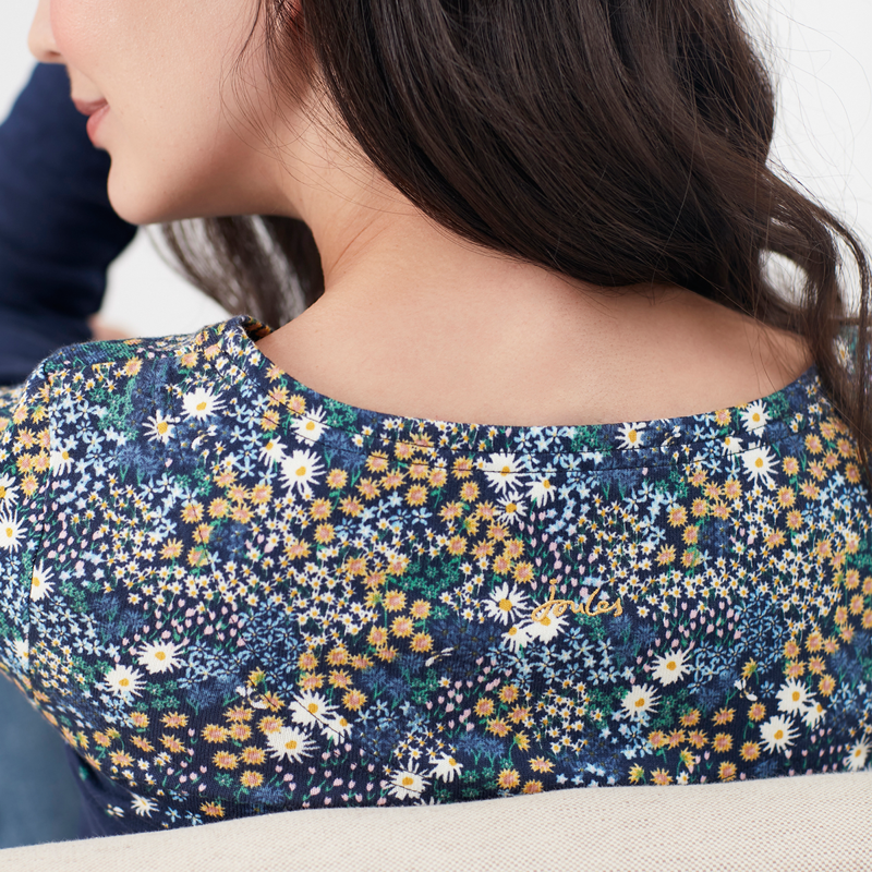 Joules Harbour Print Long Sleeve Jersey Top - Navy Ditsy Border-4