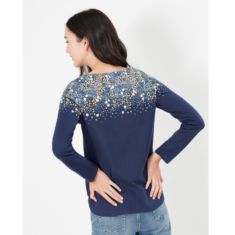 Joules Harbour Print Long Sleeve Jersey Top - Navy Ditsy Border-2