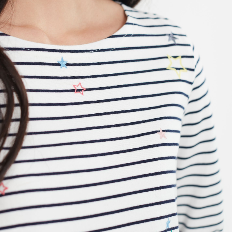 Joules Harbour Embroidered Long Sleeve Jersey Top - Cream Star-3