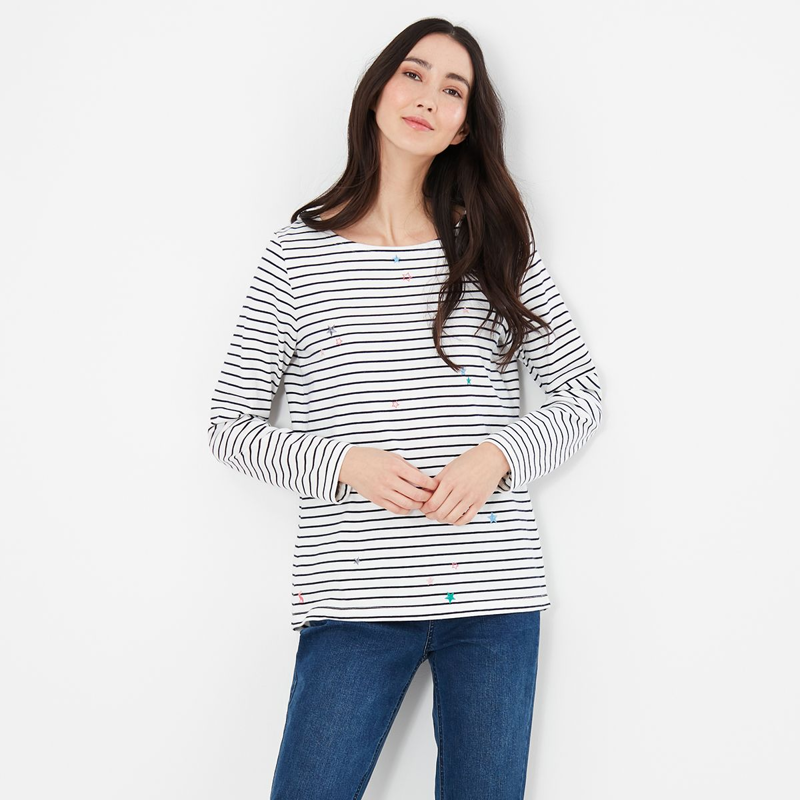 Joules Harbour Embroidered Long Sleeve Jersey Top - Cream Star-1
