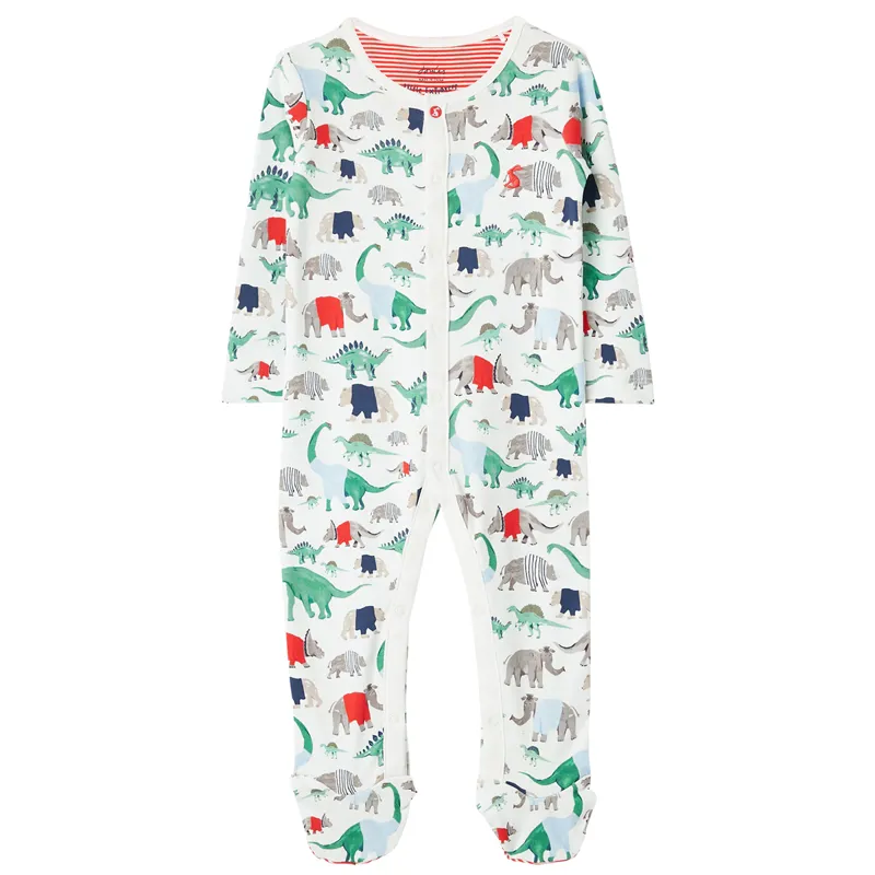 Joules Razamataz Cotton Printed Babygrow - White Dinos