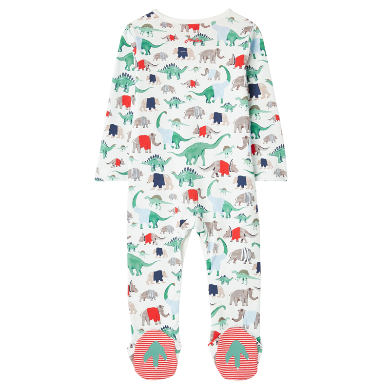 Joules Razamataz Cotton Printed Babygrow - White Dinos-1