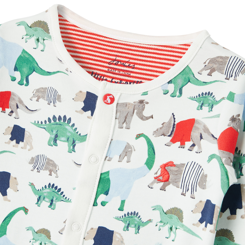 Joules Razamataz Cotton Printed Babygrow - White Dinos-2
