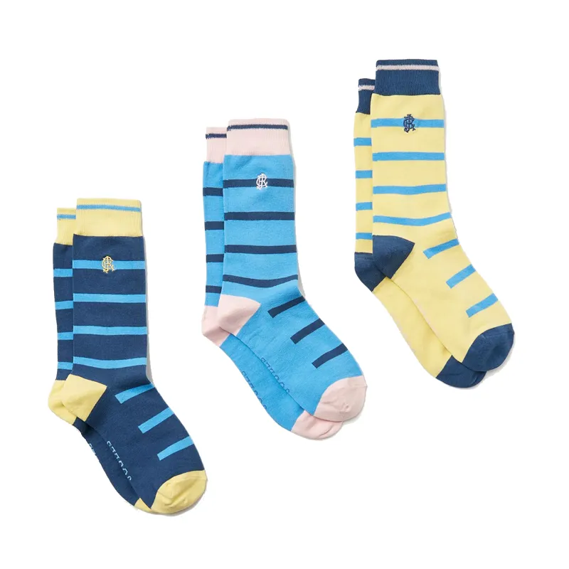 Joules Men's 3 Pack Striking Socks - Yellow Blue Stripe 