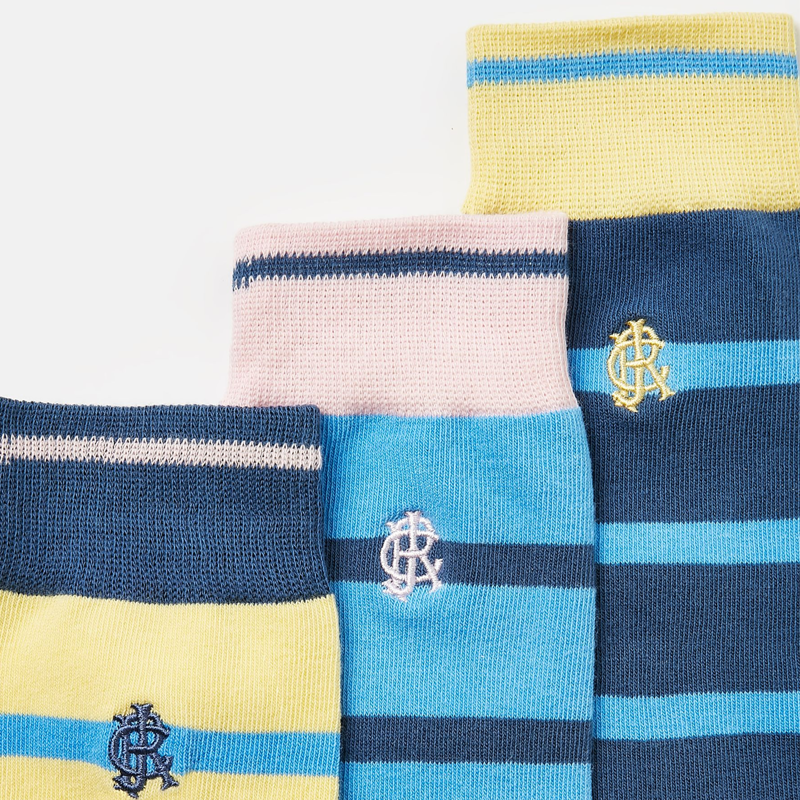 Joules Men's 3 Pack Striking Socks - Yellow Blue Stripe -1