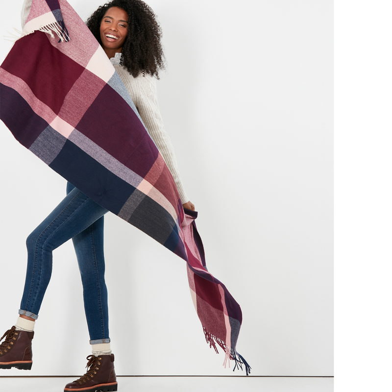 Joules Farah Check Scarf - Cream Pink Check-2